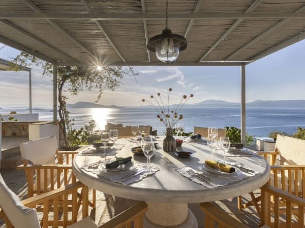 The shady al fresco dining area on the main terrace.